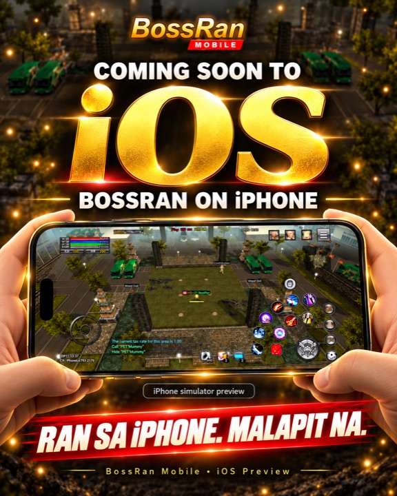 Poster: coming soon to iOS. BossRan on iPhone. RAN on iPhone, almost here.